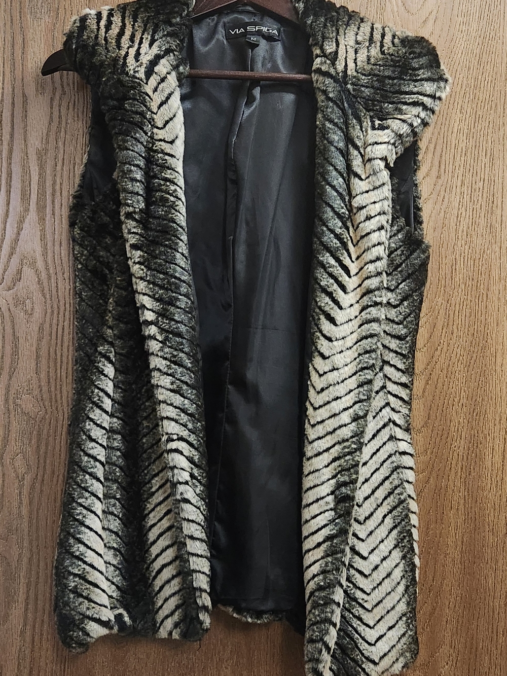 Via Spiga Black and Cream Faux Fur Vest
